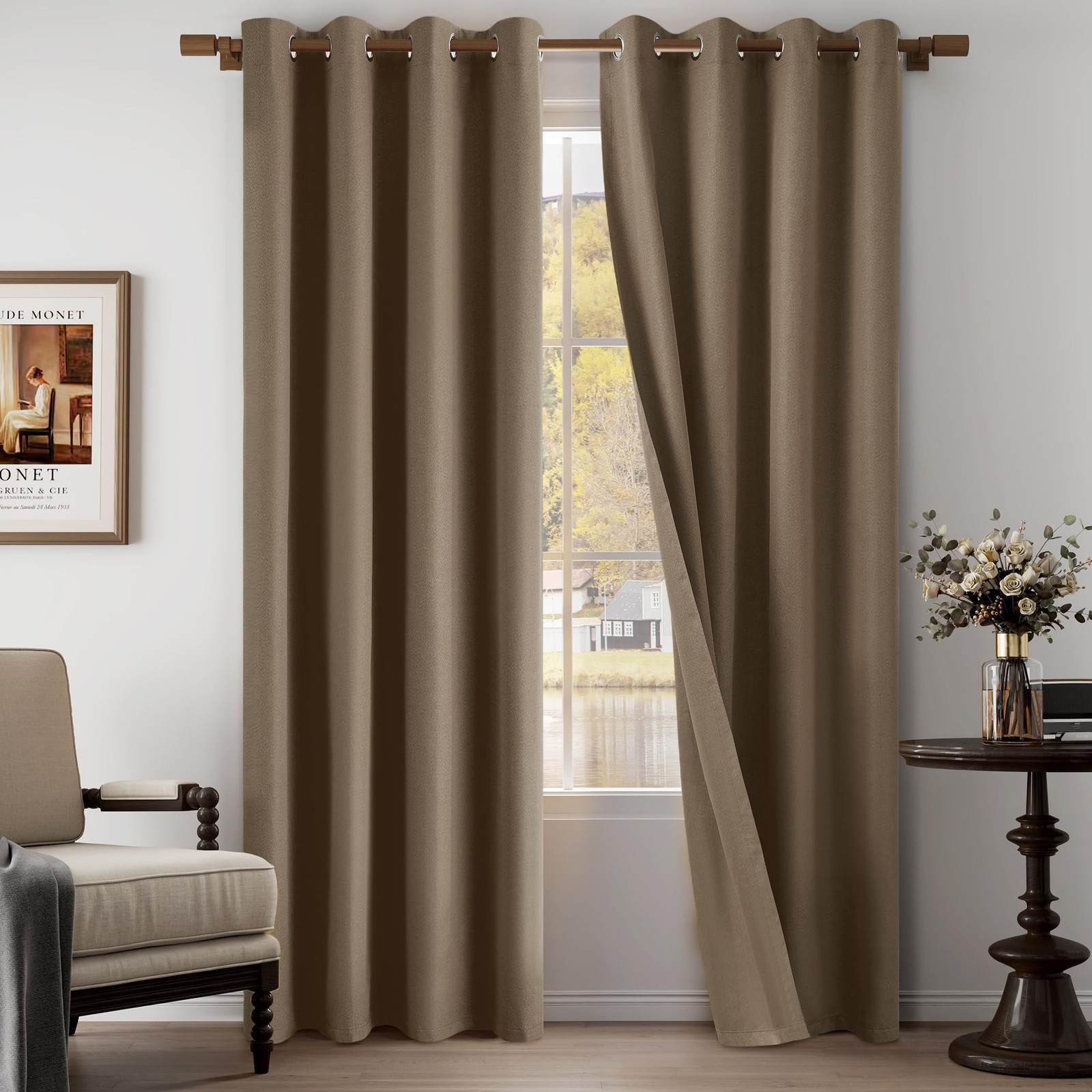 Oyring 100 Blackout Linen Textured Curtains 84 Inch Length 2 Panels Set For