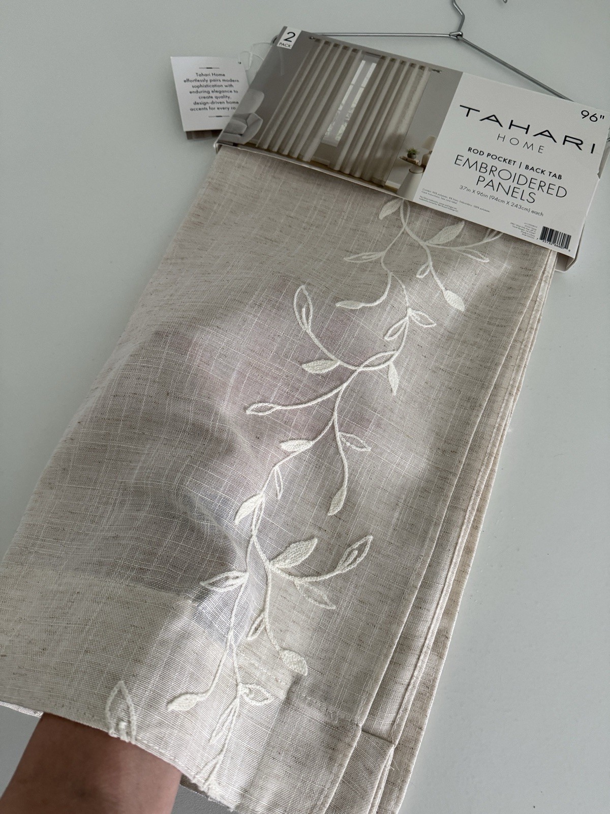 New TAHARI Window Curtains 2 Panels Beige 37 x 96 Linen Embroidered Back Tab