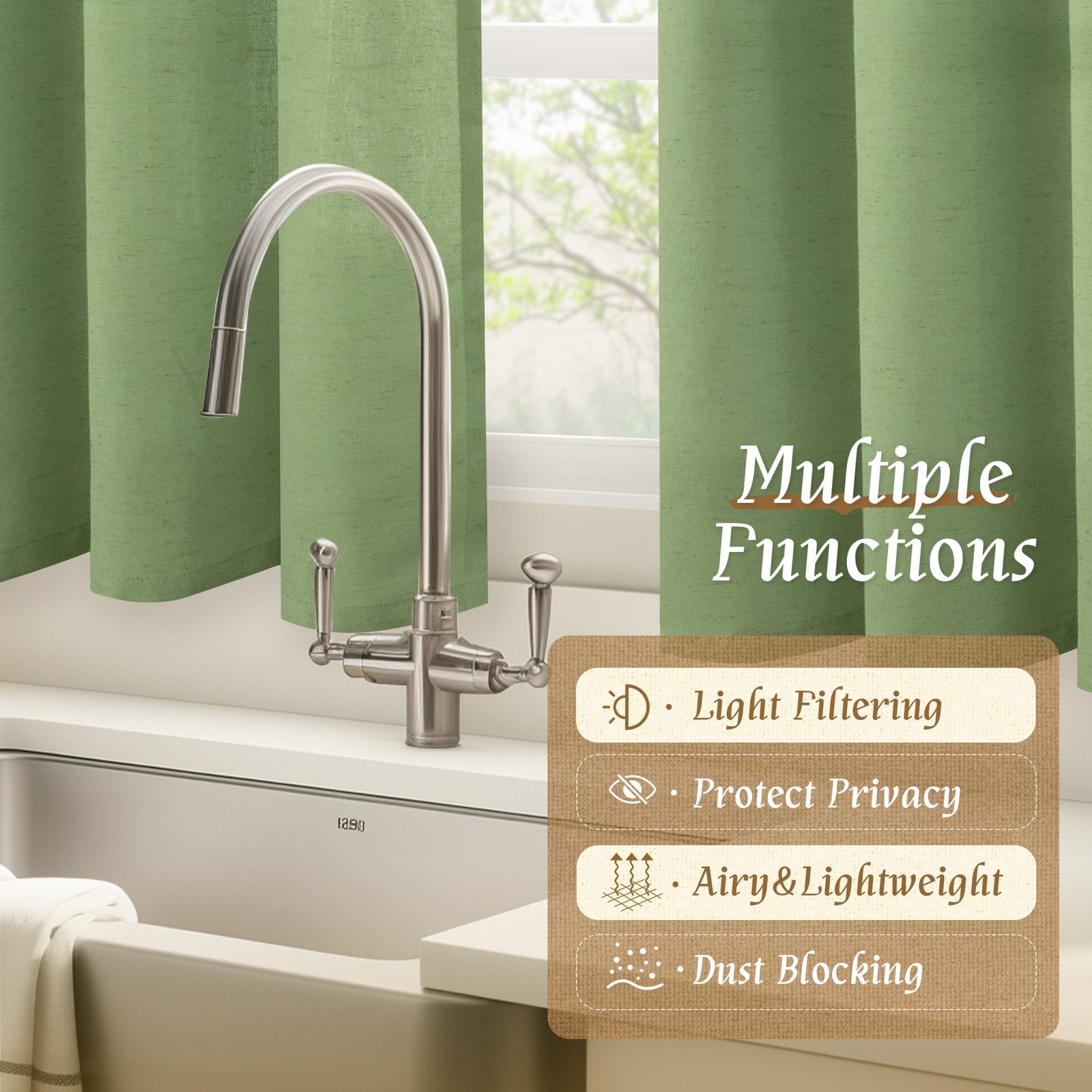 36 Inch Length Linen Curtains for Cafe, Light Filtering Linen Textured Panels…