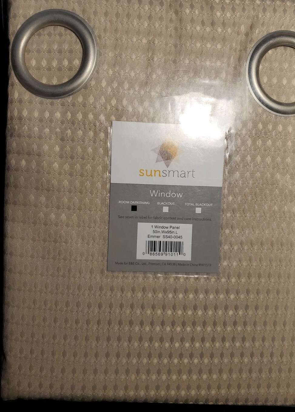 SUN SMART Window Room Darkening Panel, Emmer 50″ x 95″ Tan color