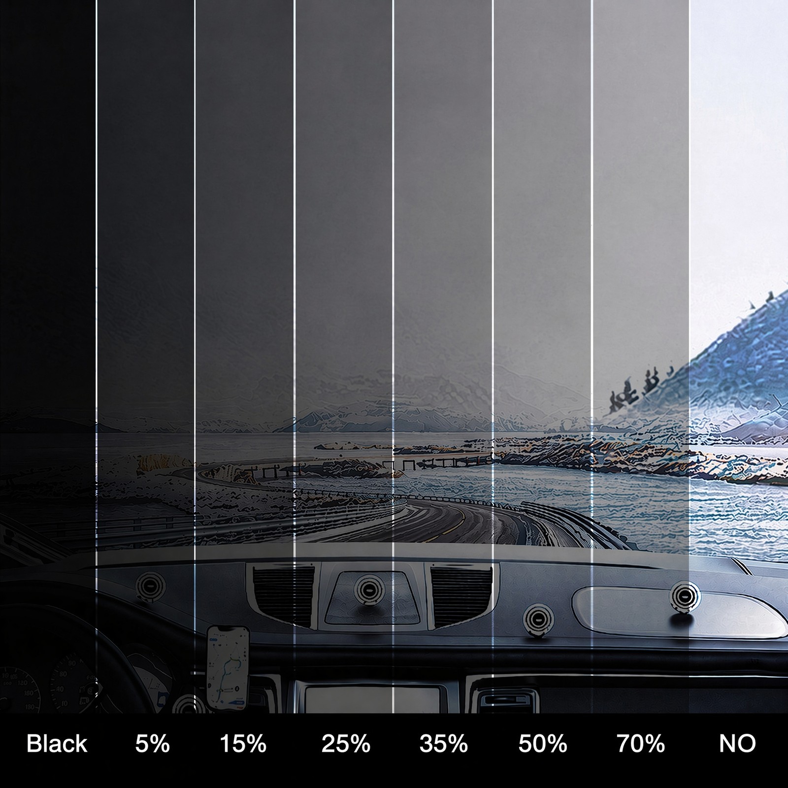 5％ 15% 25% 35% VLT Car Window Tint Film Sun Visor Front Glass Windshield Anti-UV