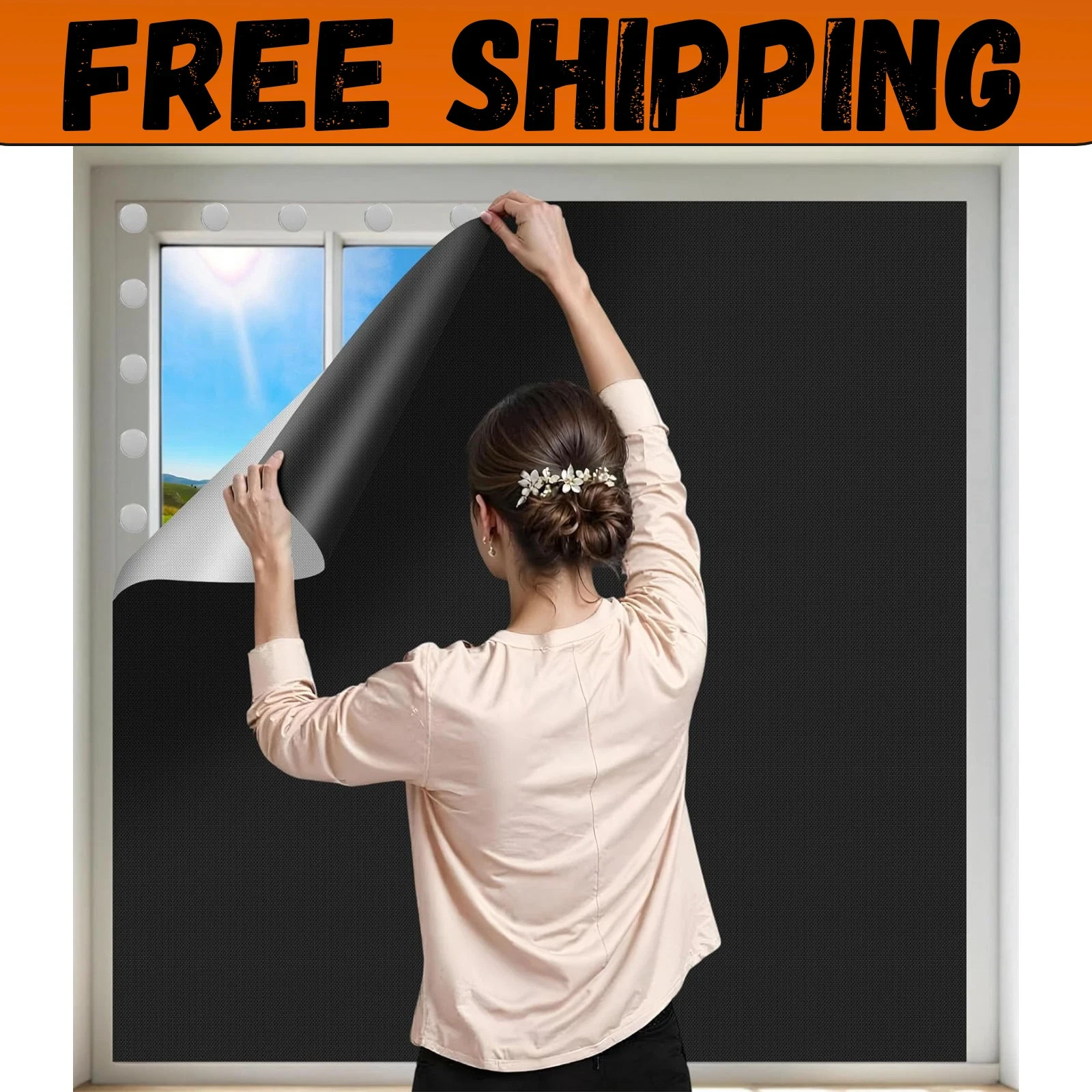 100% Black Out Window Cover Portable Blackout Shades Adhesive Thermal Blackout