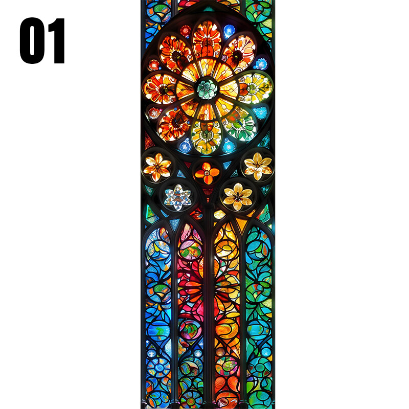 1pcs Vintage Church Printed Stained Glass Window Film Self Adhesive Stickers NEW