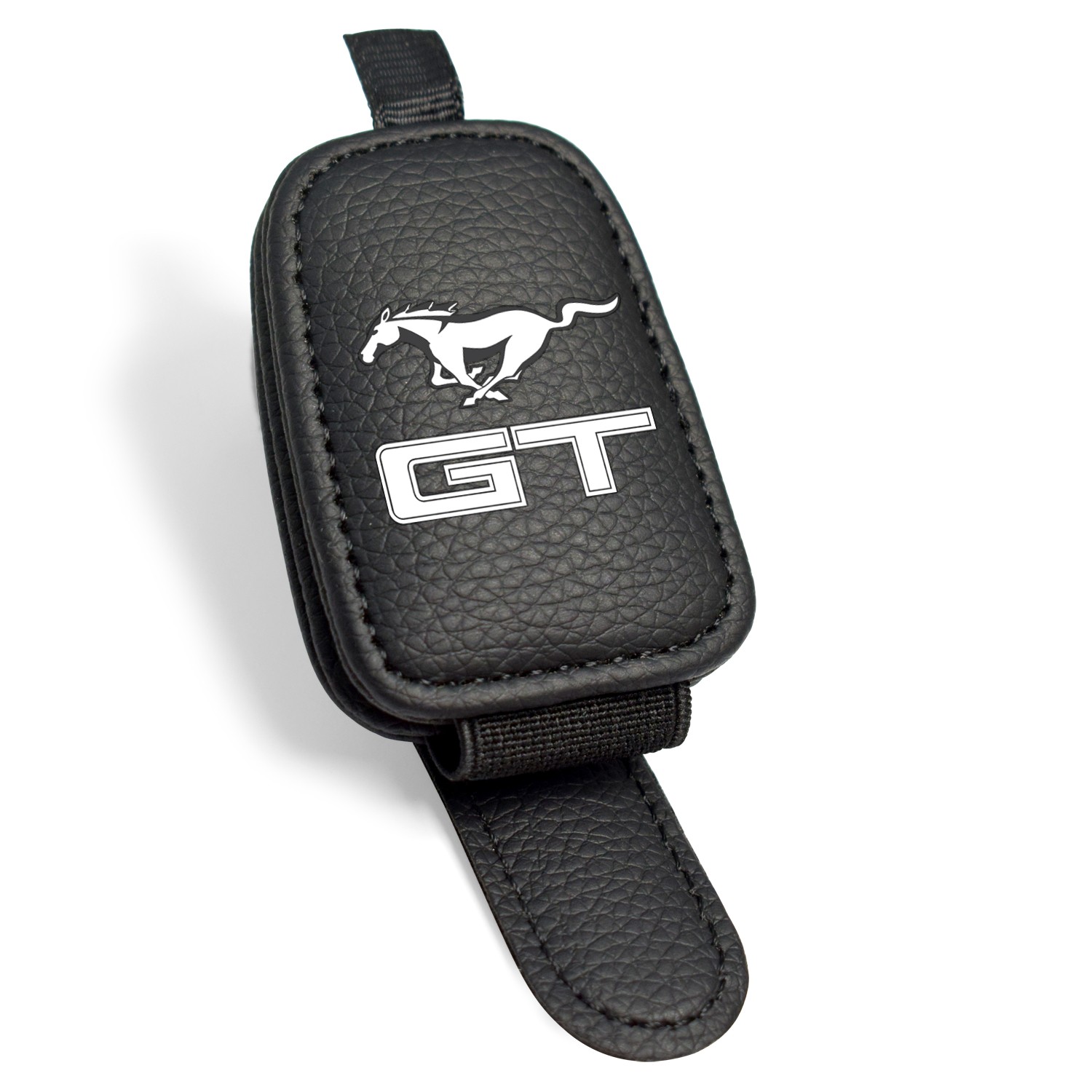 Ford Mustang GT Rectangle Black Leather Magnetic Sunglass Sun Visor Holder