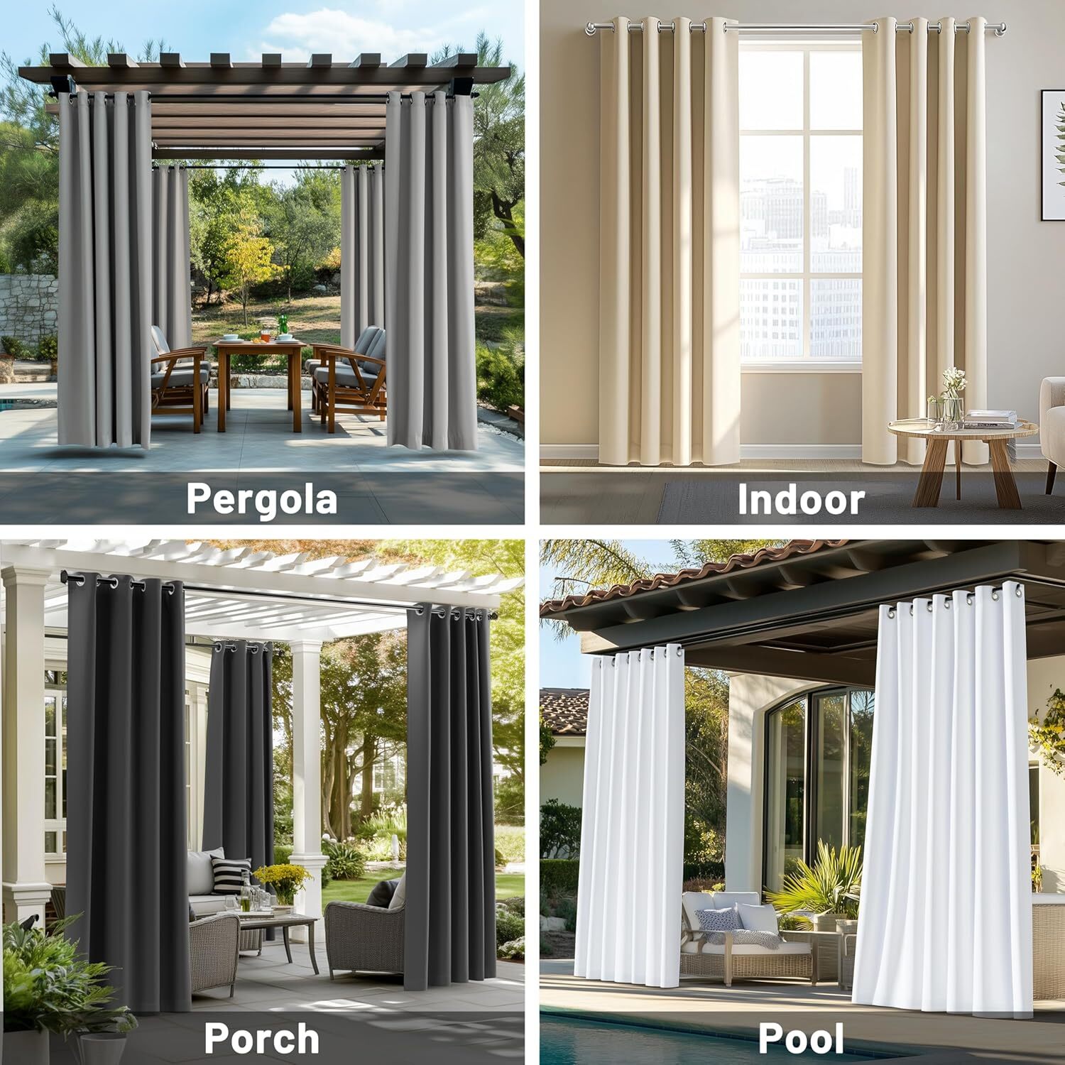 ColourTree Outdoor Curtains for Patio,Waterproof Outside Curtains Premium