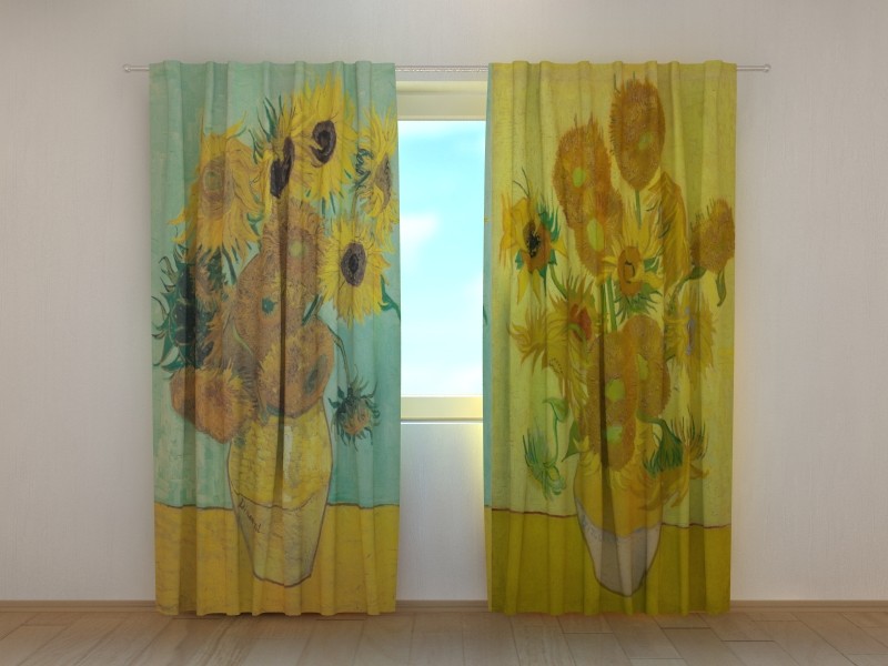 Living Room Curtain Art Vincent van Gogh Sunflowers Floral Printed Wellmira 3D