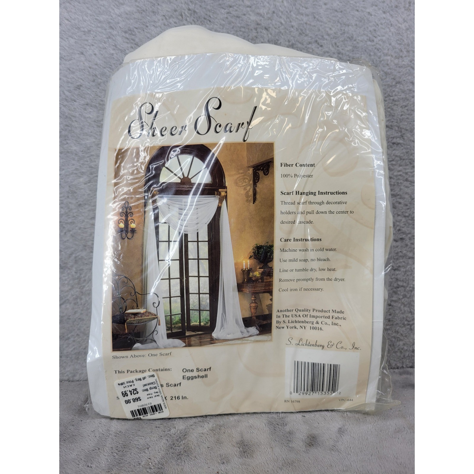 S Lichtenberg Sheer Window Scarf Eggshell Cream 216 Inch Long Valance Swag