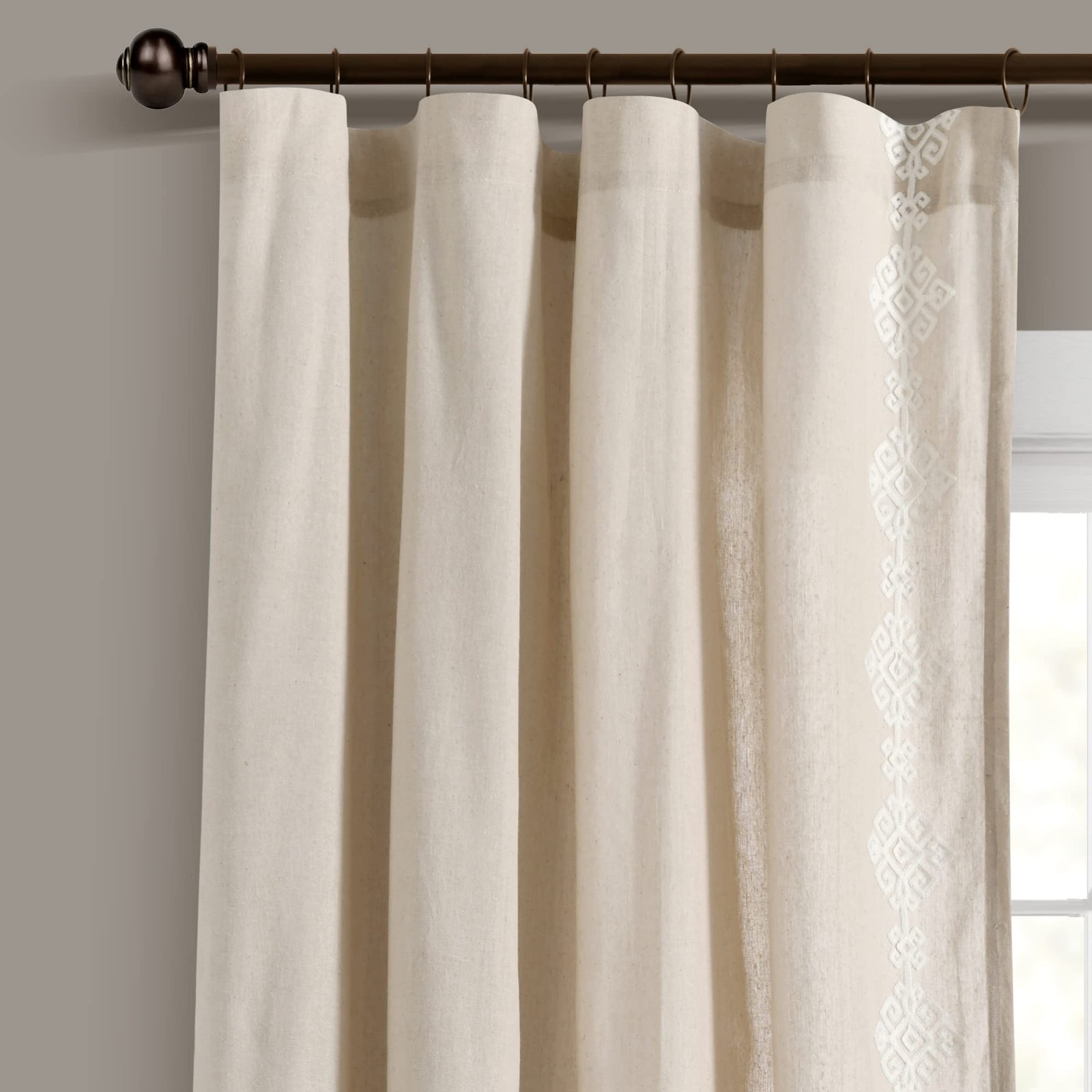 Luxury Modern Geo LinenLike Embroidery Border Window Curtain Panel Single 52″…