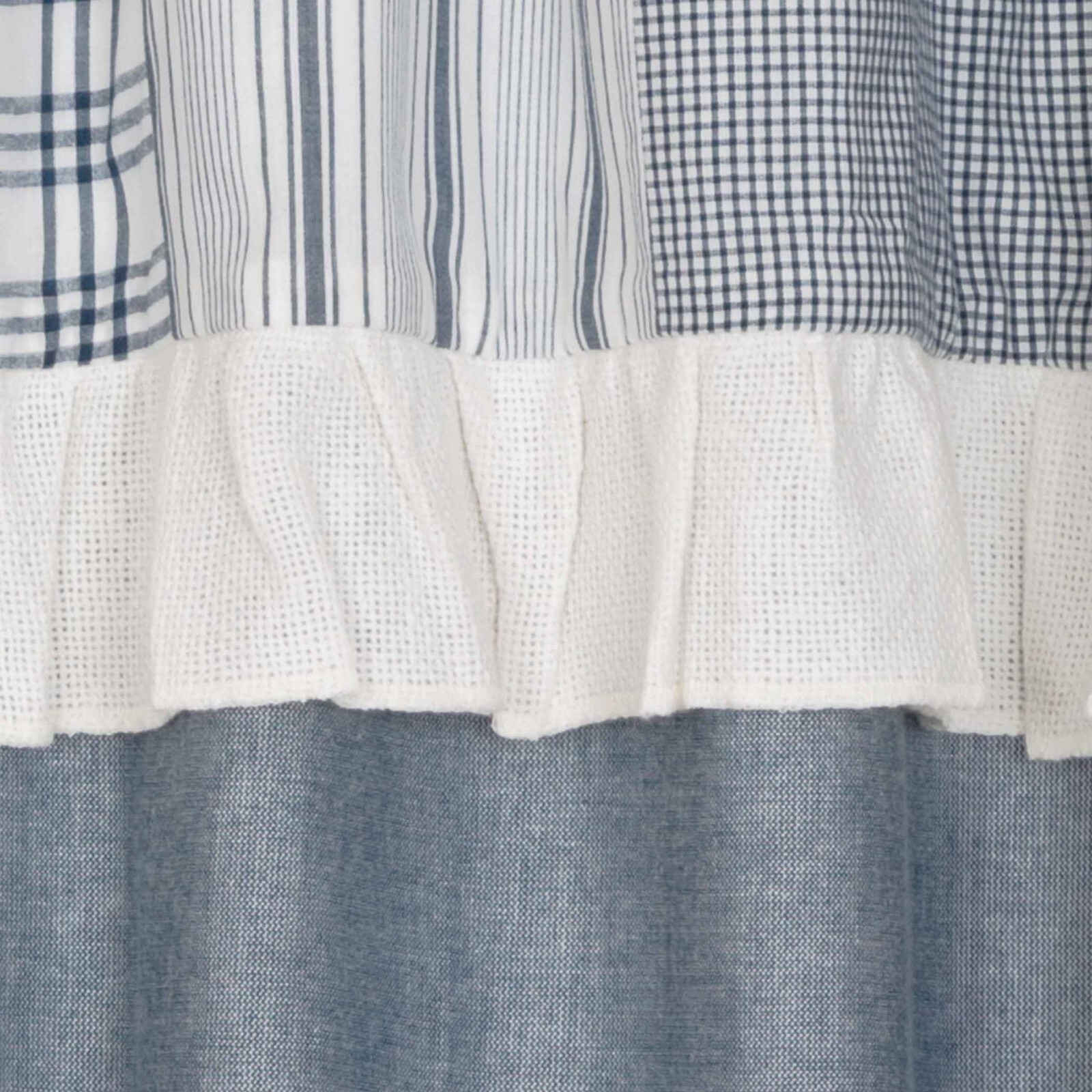 Sawyer Mill Blue Chambray Panel Set w/ Attached Patchwork Valance 84″ Long Last1