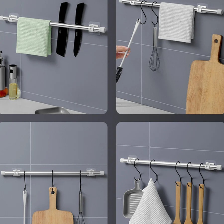 8PCS Nail Free Adjustable Curtain Rod Clip Brackets Self Adhesive Holder Hooks.
