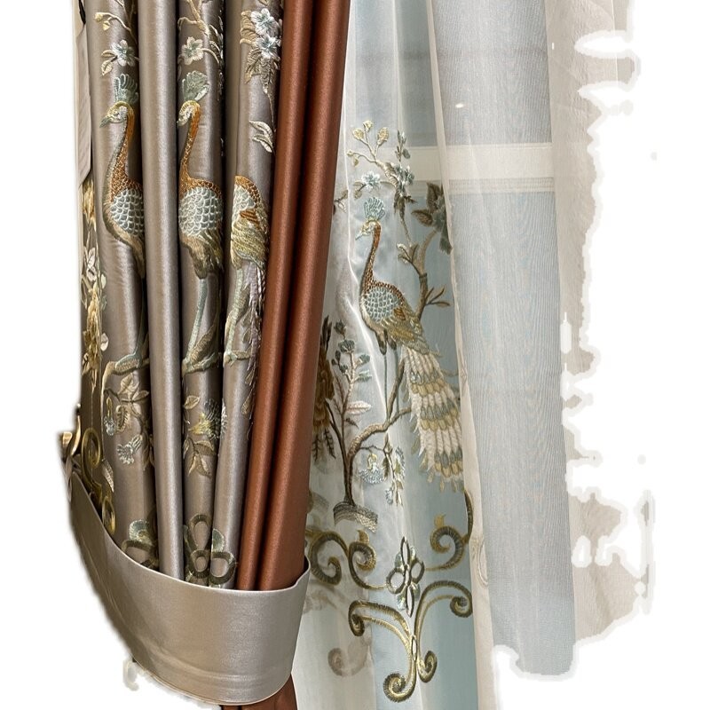 classical embroidery European valance cloth silk peacock curtain tulle M1882