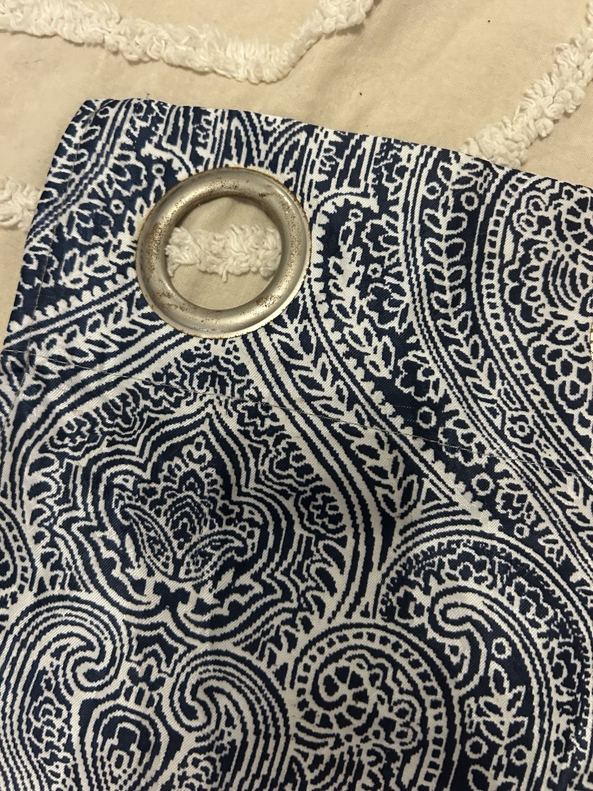 Blue White Paisley Fabric Grommet Curtain Panels Modern Opaque 36×84