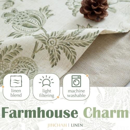 Floral Valance Curtain Linen 50″W x 16″L (Pack of 1) Jacobean | Sage Green