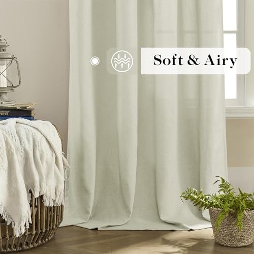 Linen Sheer Window Curtains, Rod Pocket & 60″W x 84″L (Pack of 2) Nautural