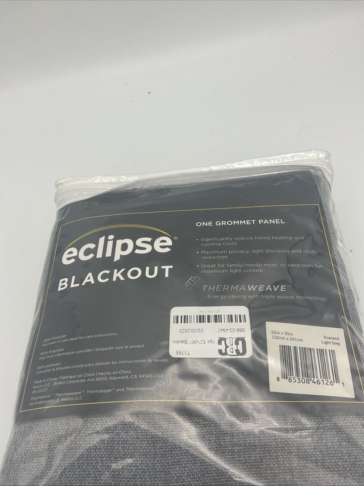 Eclipse Blackout Rowland Window Curtain One Panel Light Gray 52″x95″