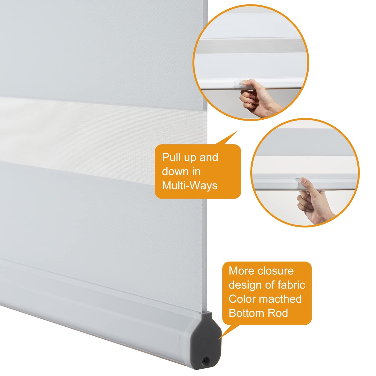 Cordless Zebra Roller Window Shades Free-Stop Roller Blinds (36″ W X 64″ H, W…