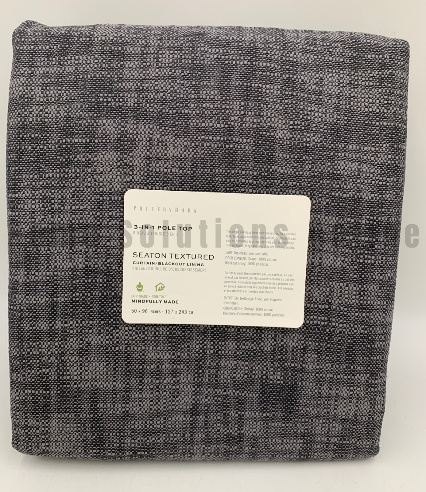 Pottery Barn Seaton Textured Cotton Blackout Curtain Charcoal 96″ #7453G