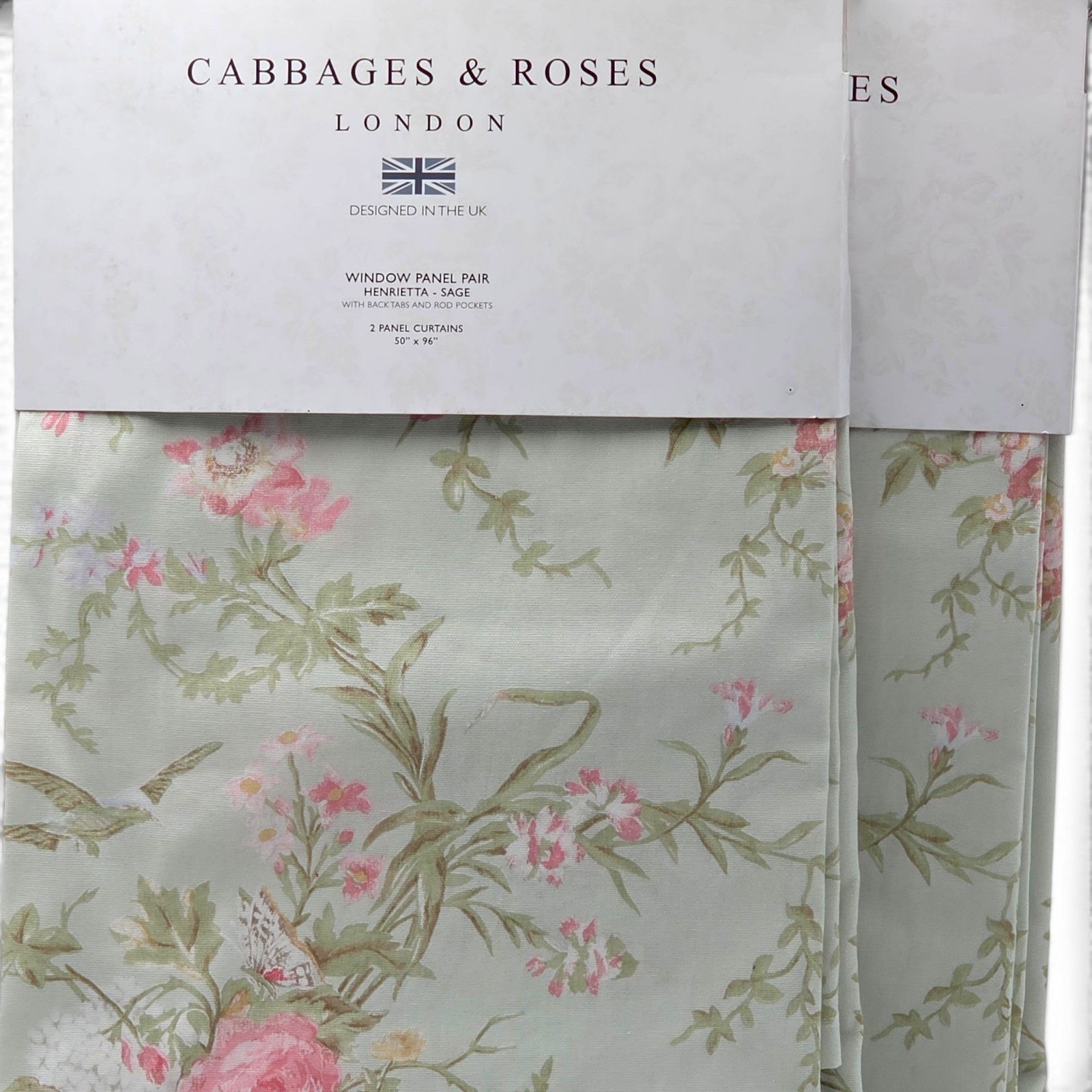 Cabbages & Roses London Floral Curtains Set of 2 Cottage Rose Drapes Luxury