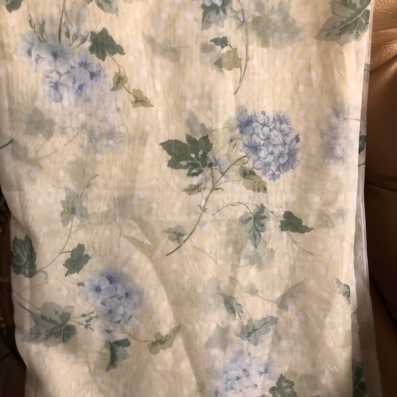 Waverly Semi Sheer Blossom Hill Hydrangea Panel Pair Yellow Blue Dots 58×63