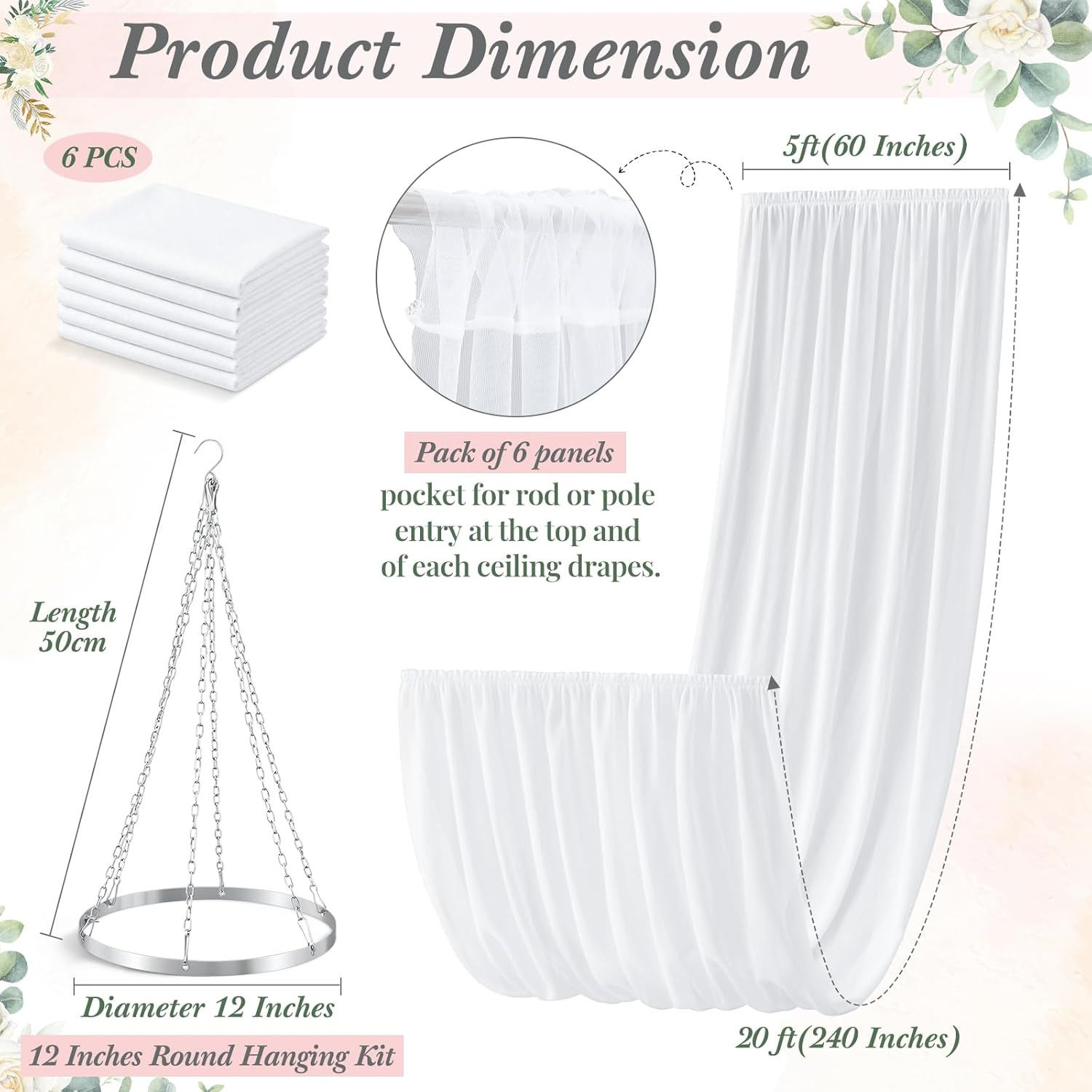 Elegant 5x20ft Ceiling Drapes Kit with White Chiffon for Weddings & Events