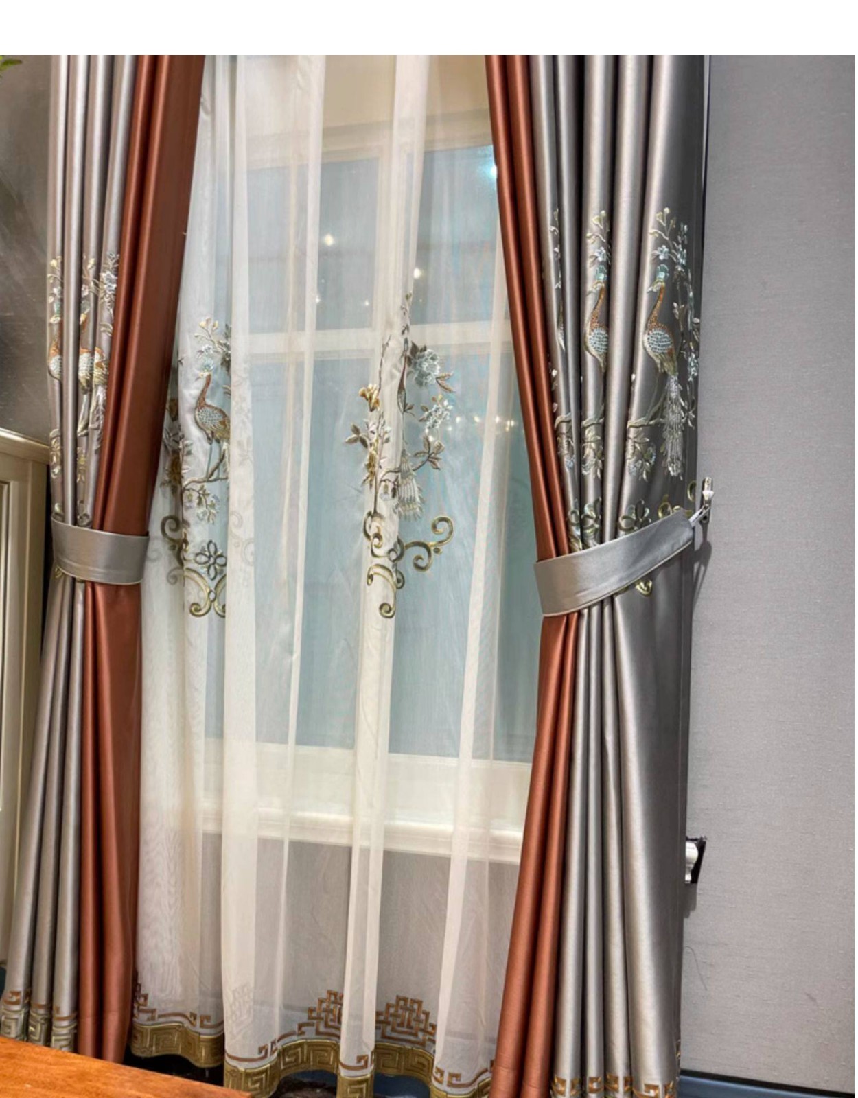 classical embroidery European valance cloth silk peacock curtain tulle M1882