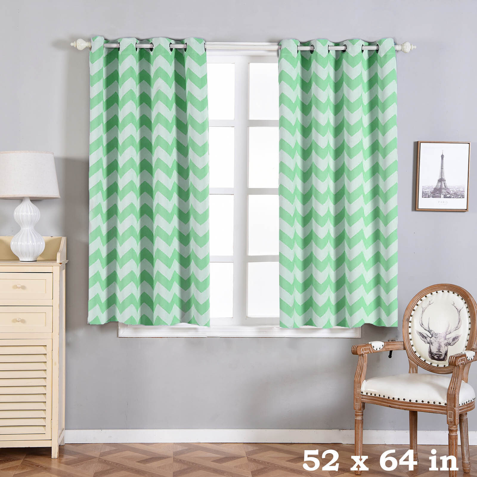 2 pcs Mint Green 52″ x 64″ Chevron Thermal Grommet Window CURTAINS Drapes Home