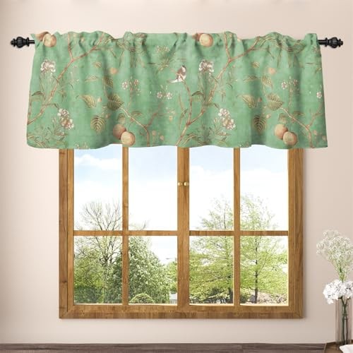42 x 18 Inch Green Vintage Birds Curtain Valance for Kitchen Bath Farmhouse