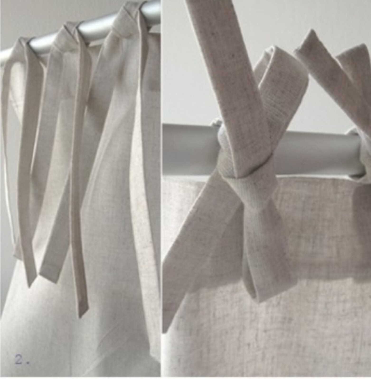 Tie top linen curtains with ties 55″ wide Window treatments panel White curtains