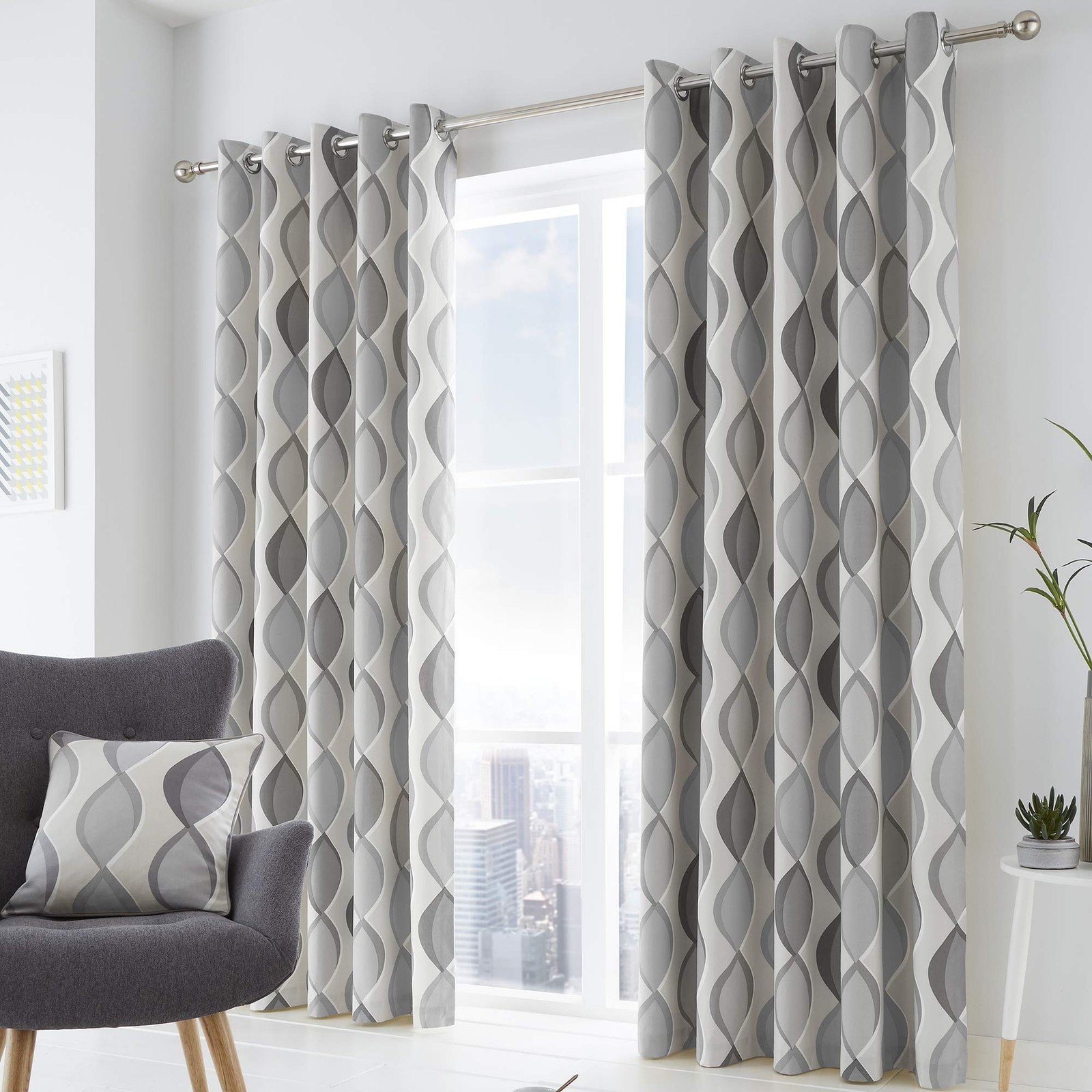 Lennox Eyelet Curtains, 100% Cotton, 167 x 137 cm, Grey