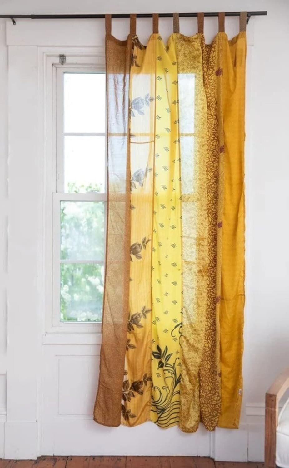 2 Pc Indian Old Recycle Silk Saree Boho Multi Curtain Door Drape Decor Curtain