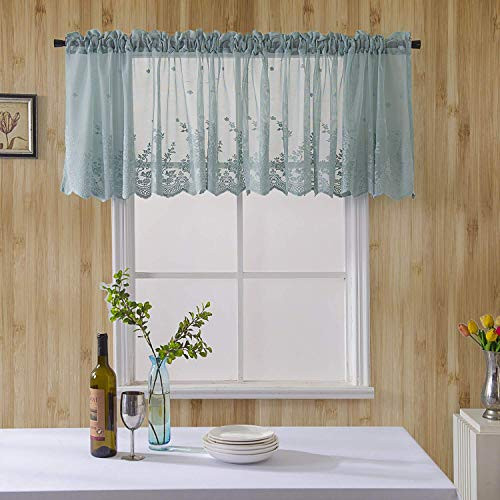 Kitchen Window Valance Lace Curtains, 102x16inch Floral Sheer Rod Pocket
