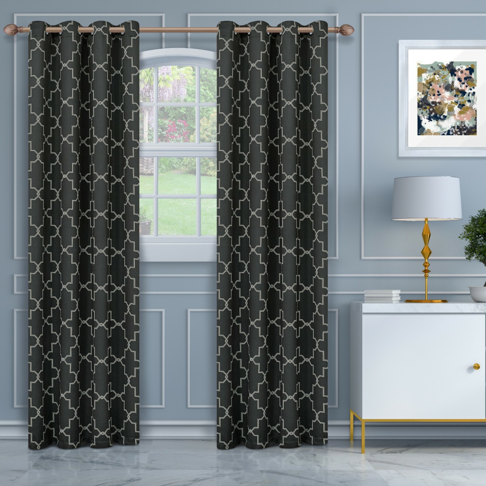 Trellis Thermal Blackout 2 Panel Curtain Geometric Grommet Bedroom Curtains