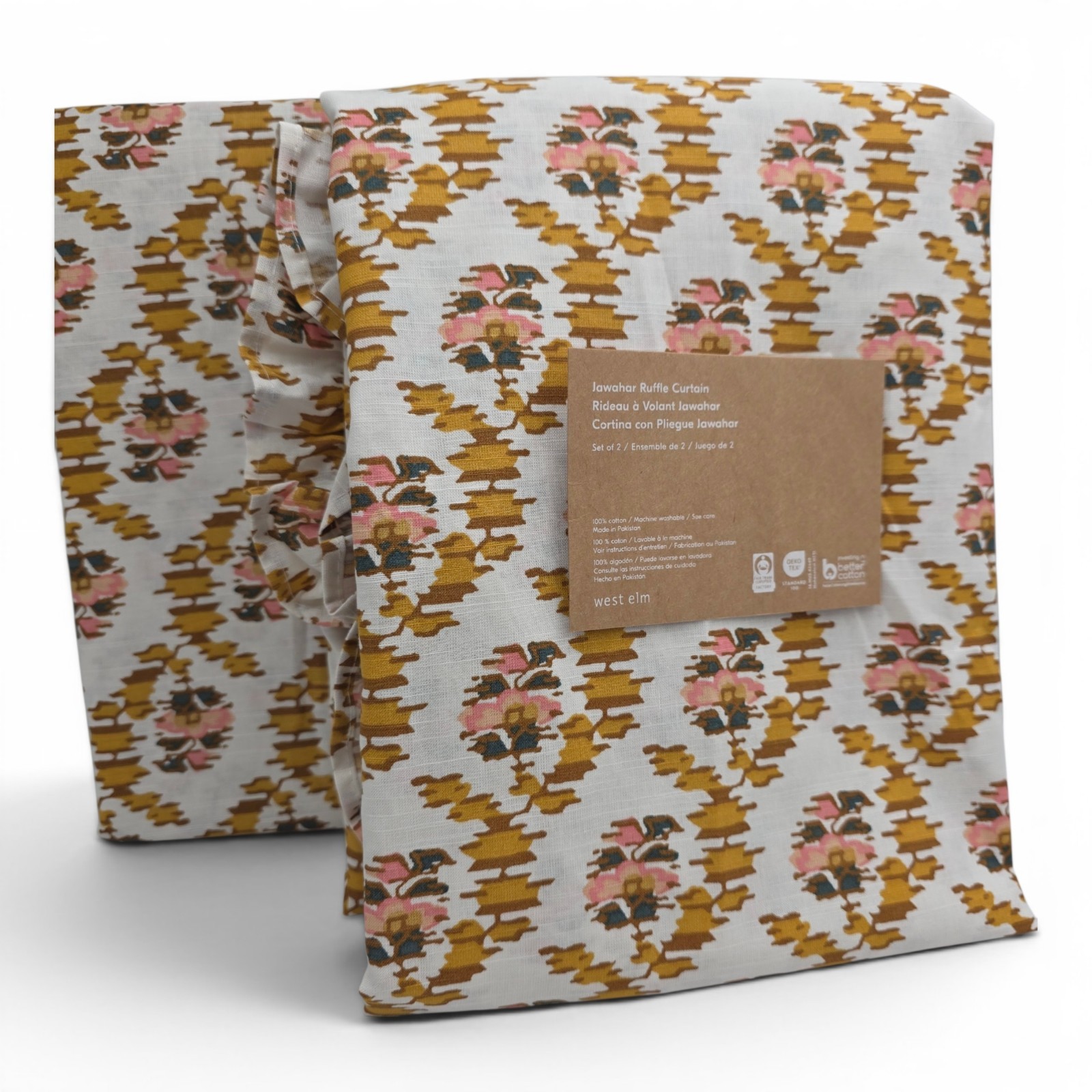 West Elm Jawahar Ruffle Curtains Set of 2 48×108 Sauterne Drapes New