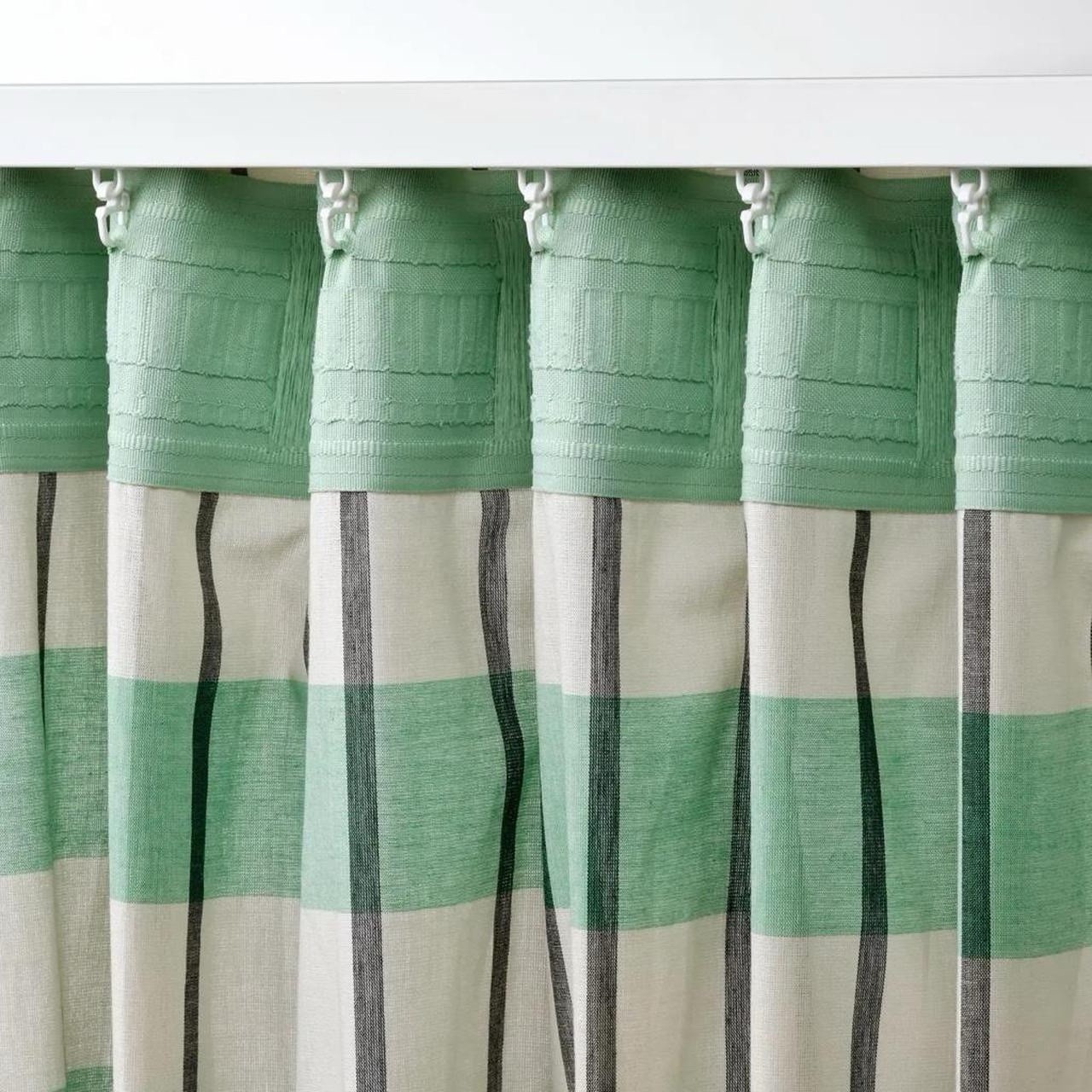 TWO 2X IKEA GLANSHAGTORN Curtain Panels Green White/Black Each118x98″ 105.561.12
