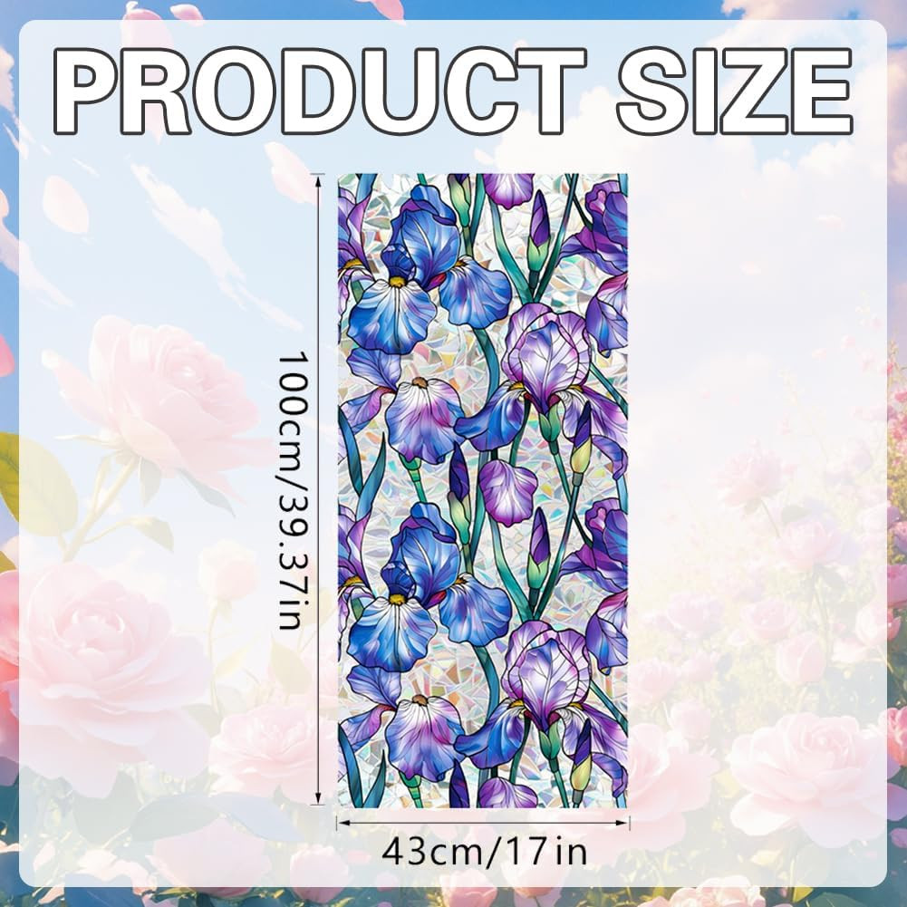 Purple Iris Flowers Sunroof Film Floral Rainbow Effect Static Clings Window Priv