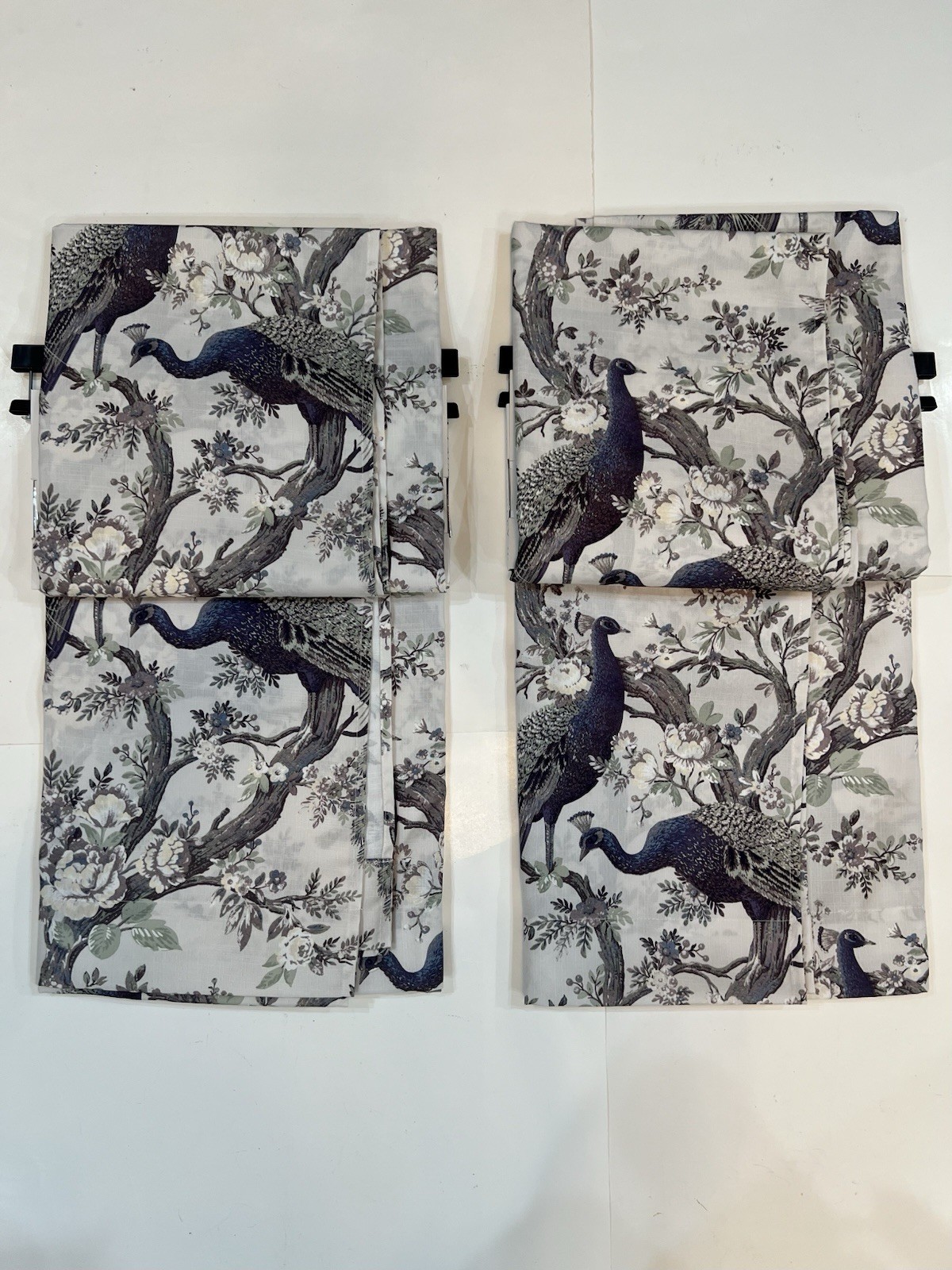 Laura Ashley Belvedere Peacock 2 Window Curtain Panel Set NAVY BLUE Green 38×96”