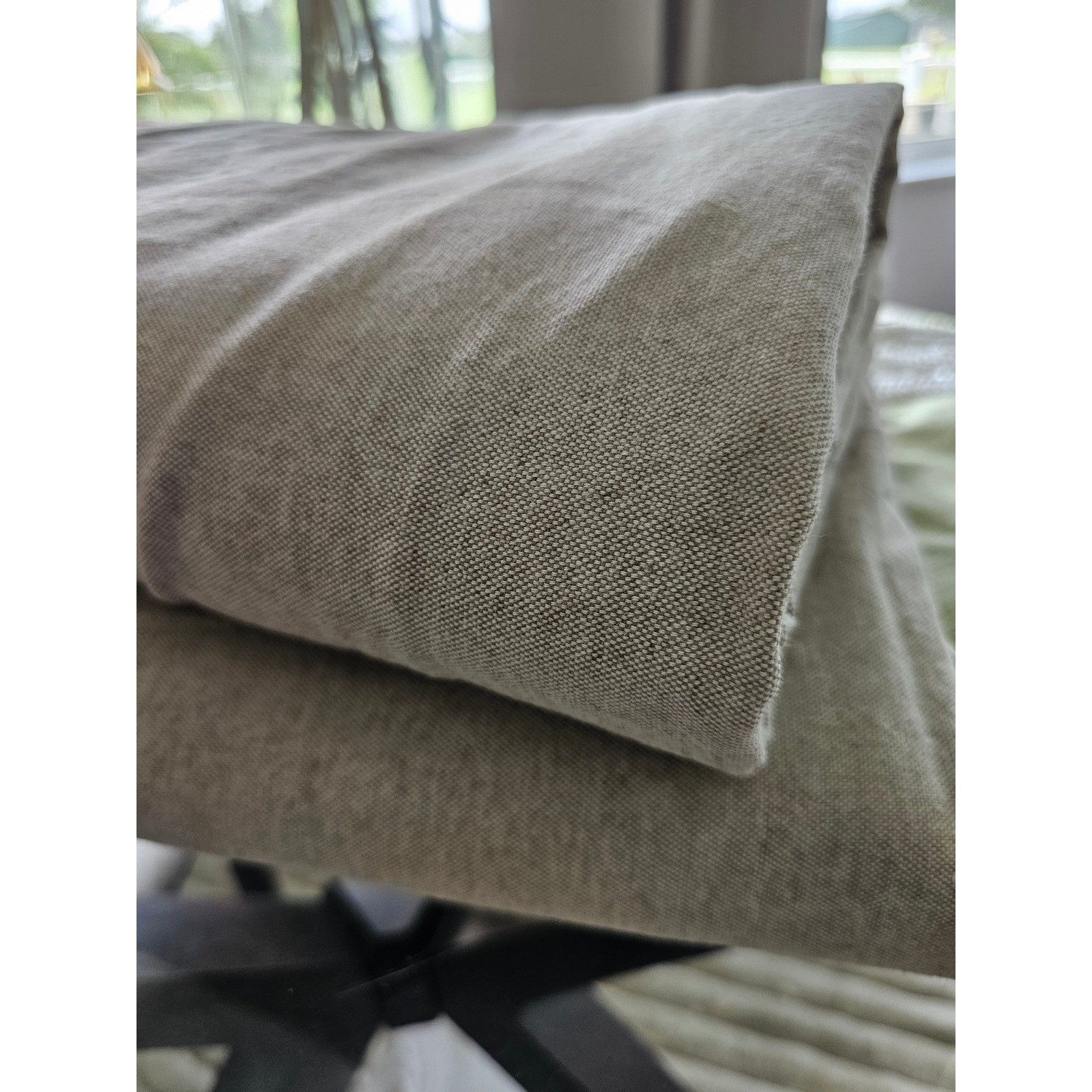 Beige Linen Blend Rod Pocket Curtain Panels Set of 2 Heavyweight Textured Drapes
