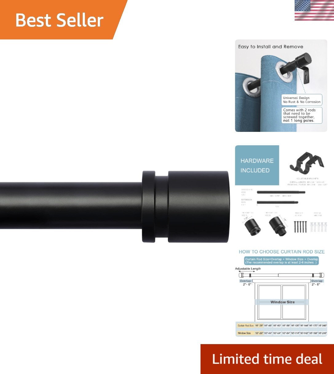 Stylish Adjustable Curtain Rod 16-40 Inches – Perfect for Living Room & Bedroom