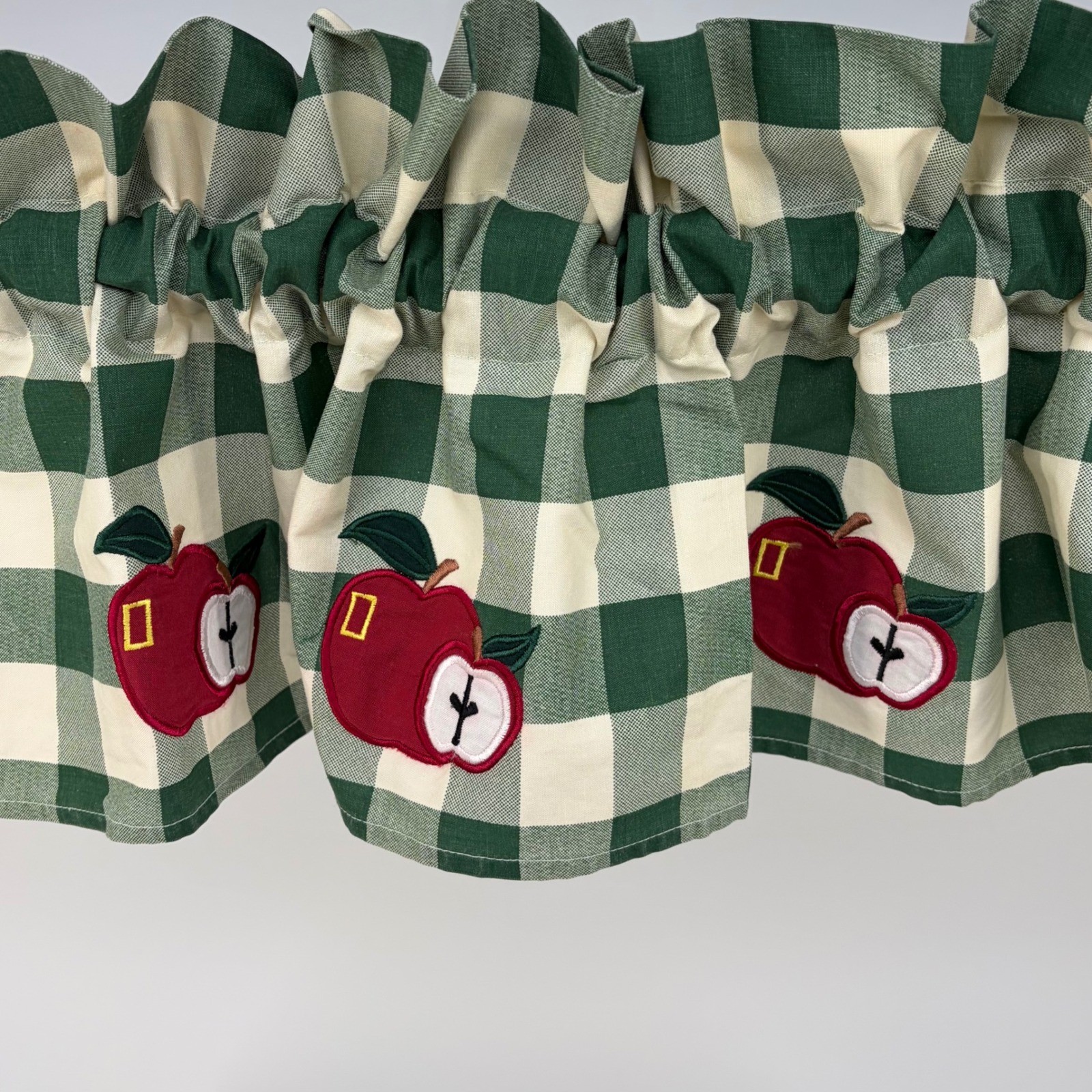 Gingham Apple Valence Green White Buffalo Plaid Country Kitchen 57×11 Gingham