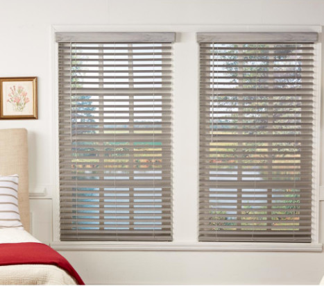 Room Darkening Driftwood Gray 2 in. Cordless Faux Wood Blind 30 in. W x 64 in. L