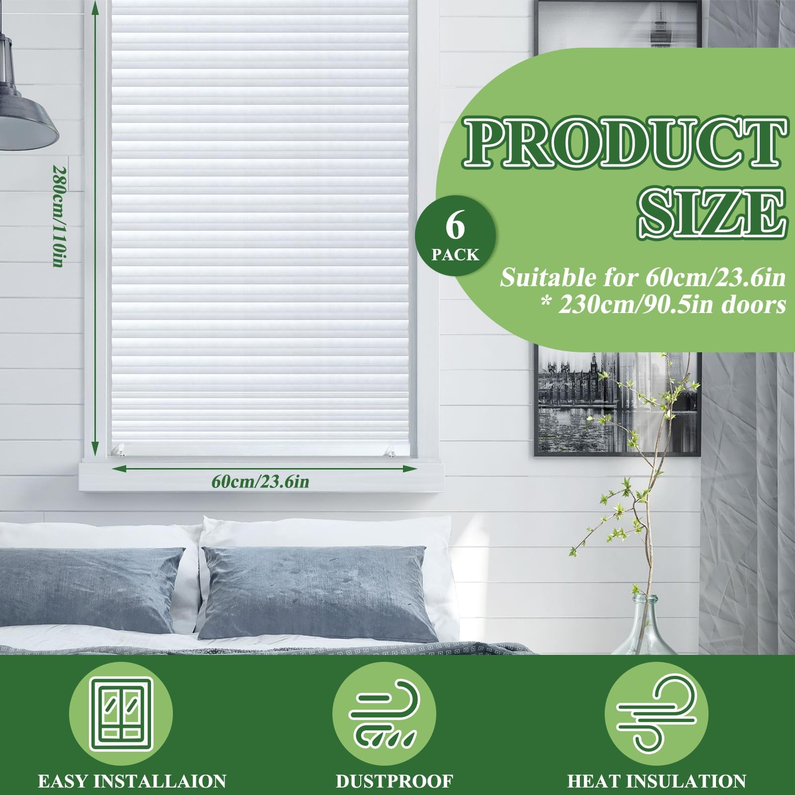 Threehoney 6 Pcs 23 X 110 Inches Temporary Blinds No Tools Cut To Size Fabric