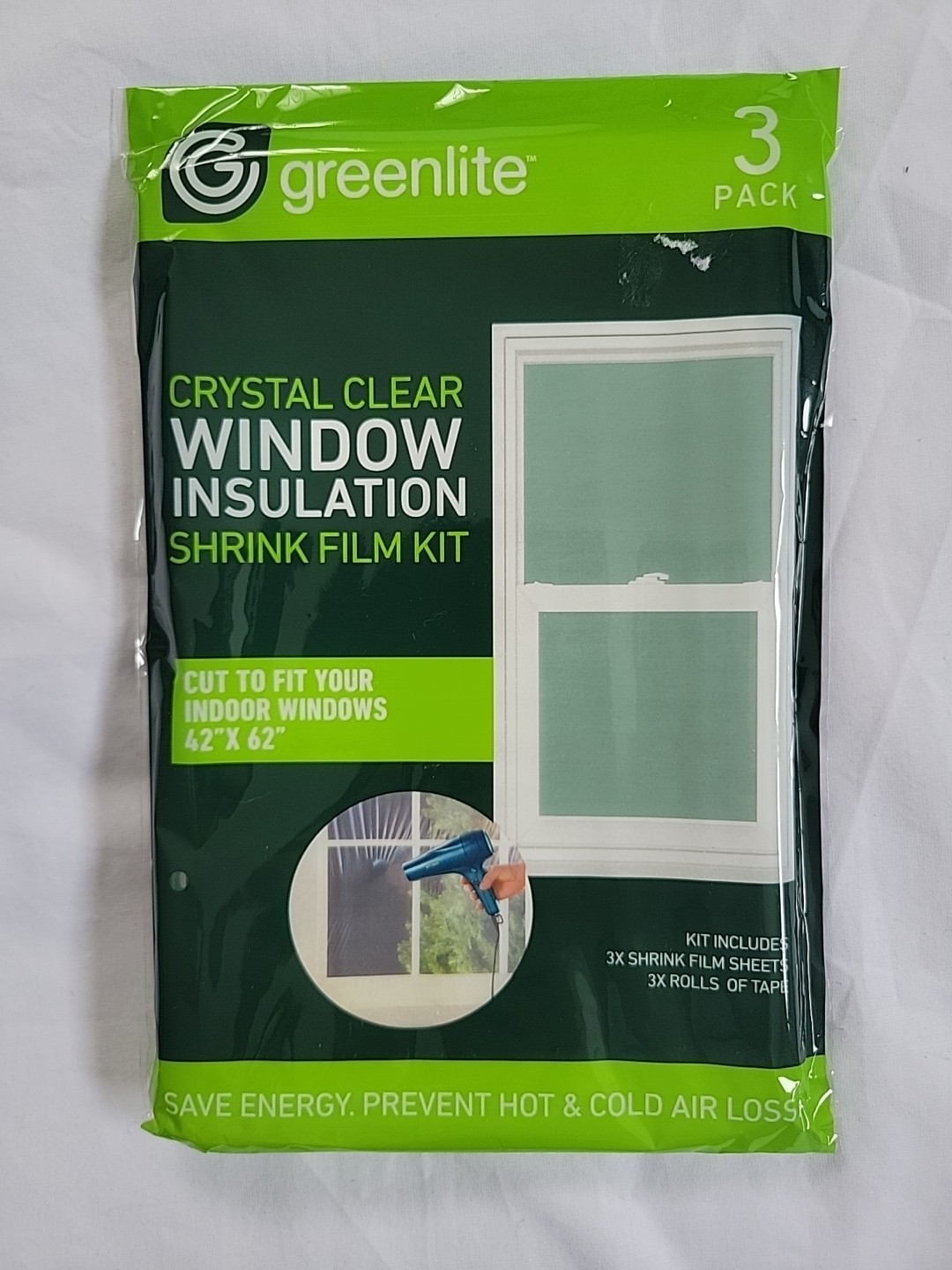 Greenlite Window Insulation Kit 3-Pack 42×62 Shrink Film Clear Indoor Draft Seal