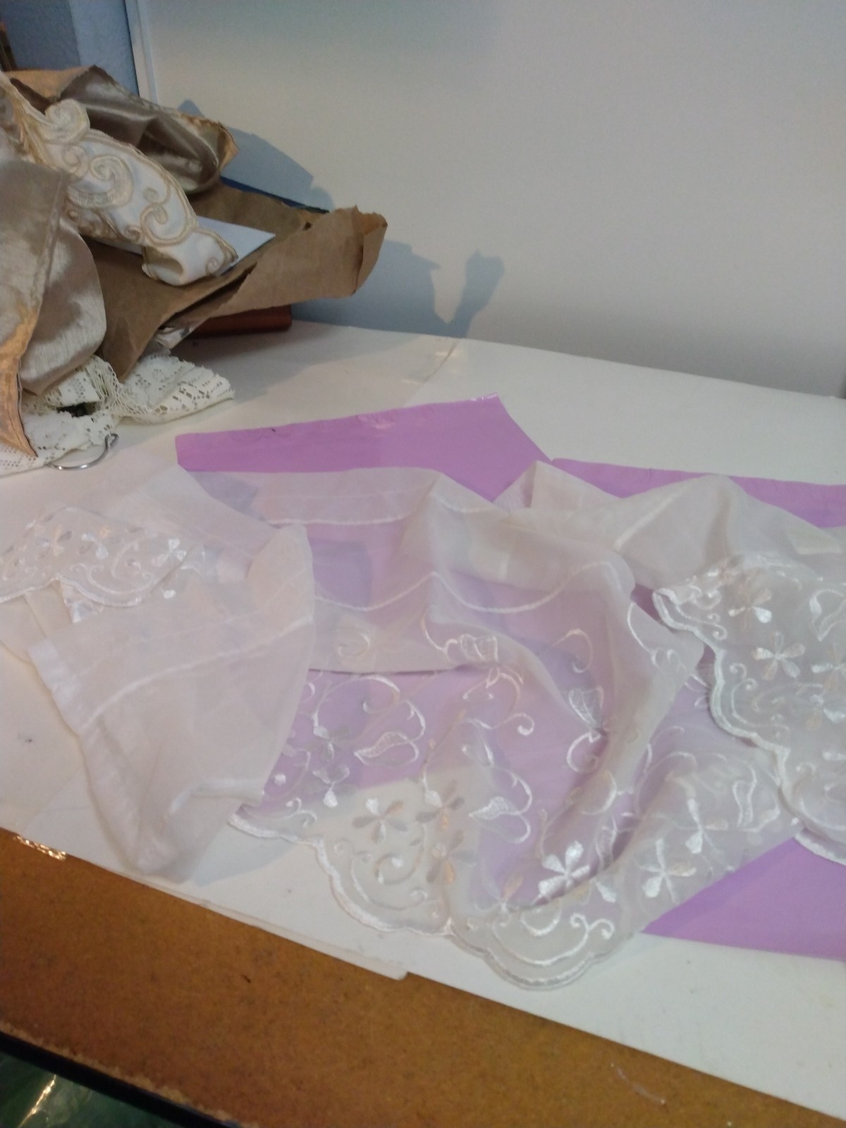 Window Topper 2 pcs Lace,White Embroidered Lace With Flowers. 56″L X 18.5″W..
