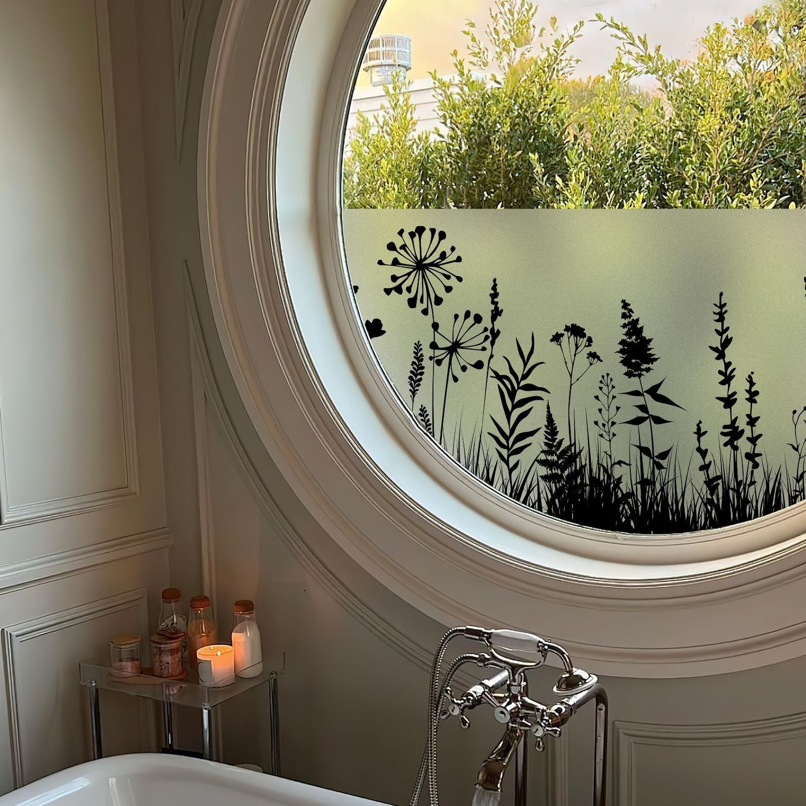 Decorative Floral Black Frosted Window Film Static 35.4″ x 78.7″, A424-black