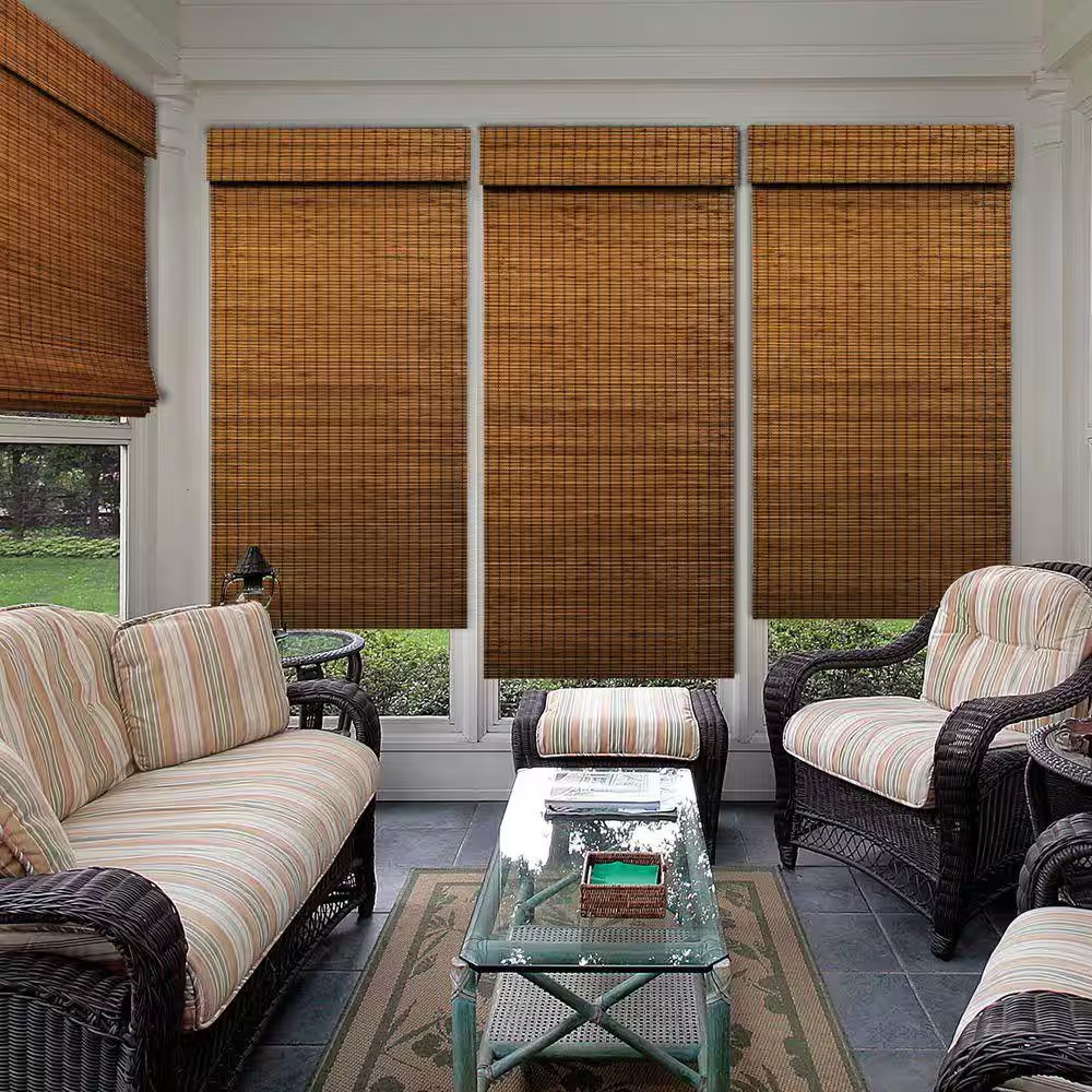Natural Woven Light Filtering Cordless Bamboo Roman Shades for Windows, 47 In. W