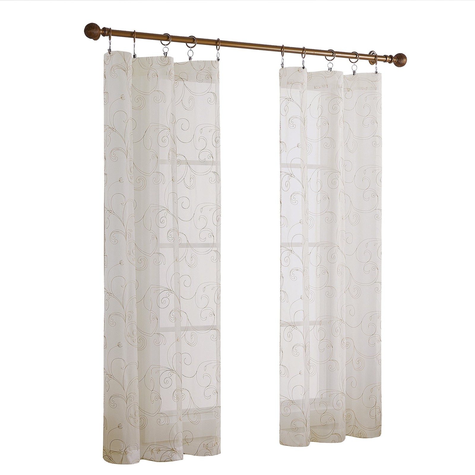 Scroll Rod Pocket Sheer Curtain Panel, 1-Piece, White/Grey, 38″ W x 63″ L