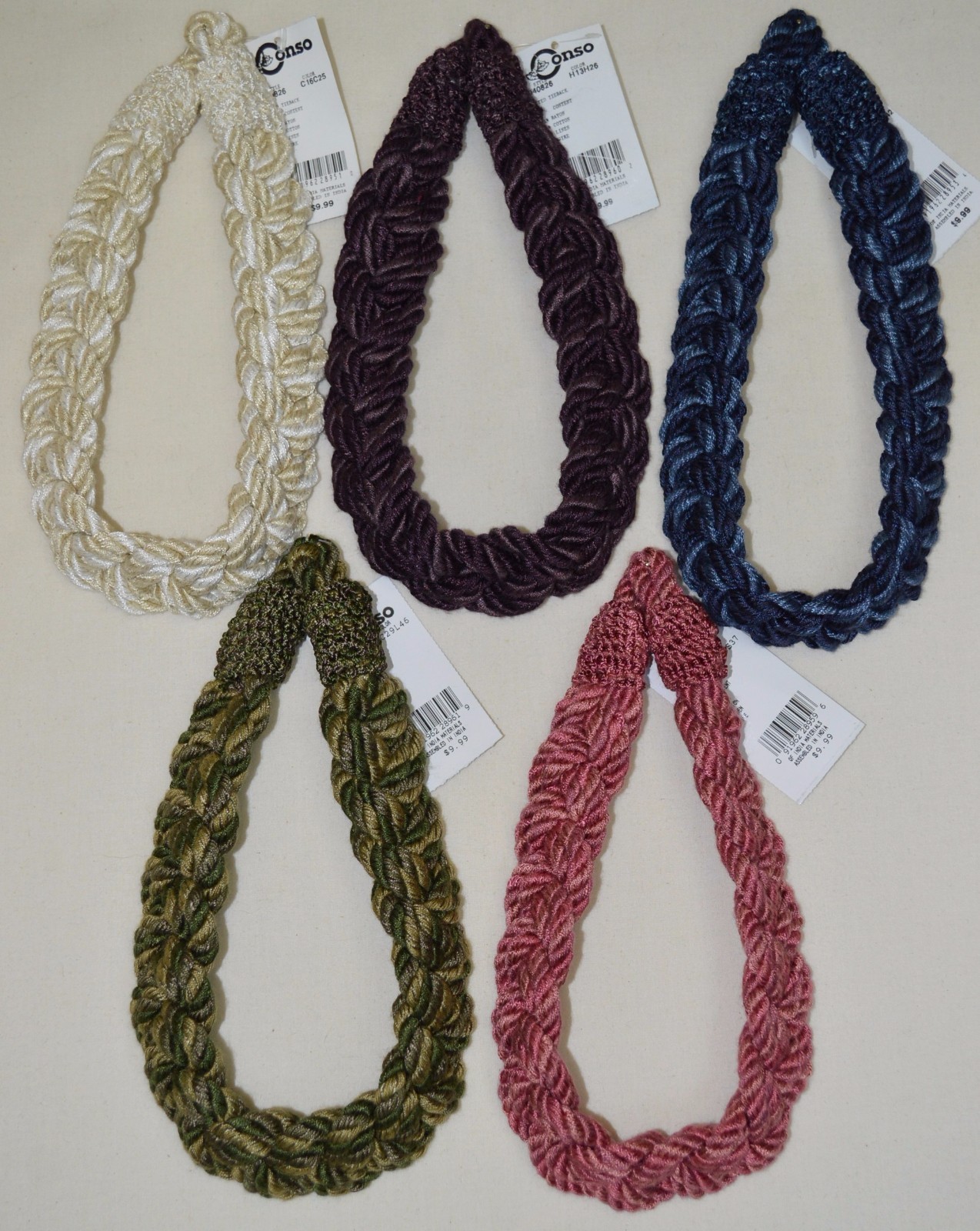 Curtain Tie-Back-Braided – 22″ L x ” 1 3/8″ W Five colors to pick from!