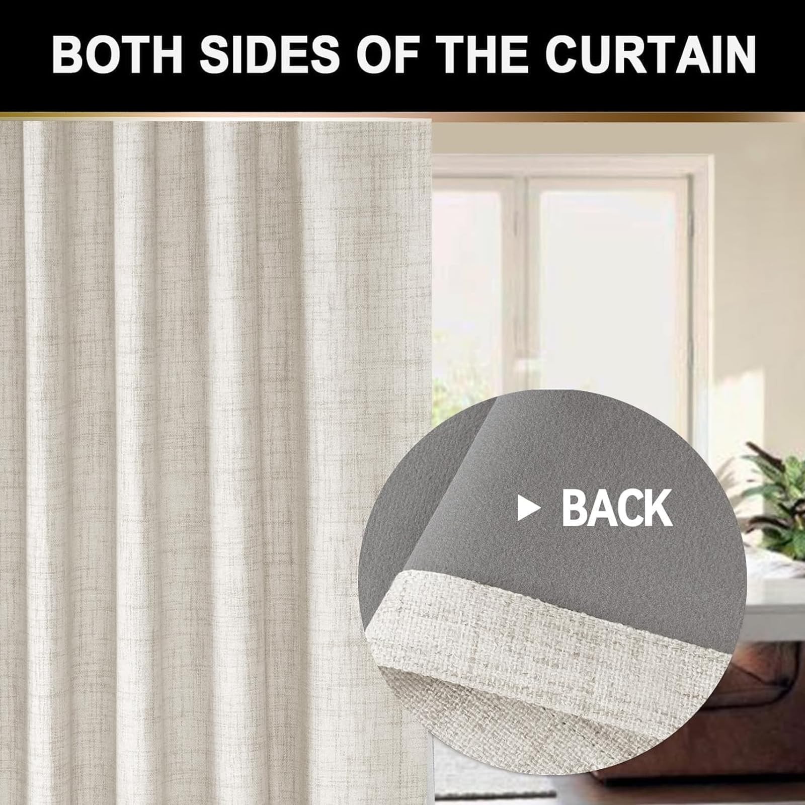 100% Blackout Shield Curtains 50W x 102L Beige 2 Panels Faux Linen Thermal