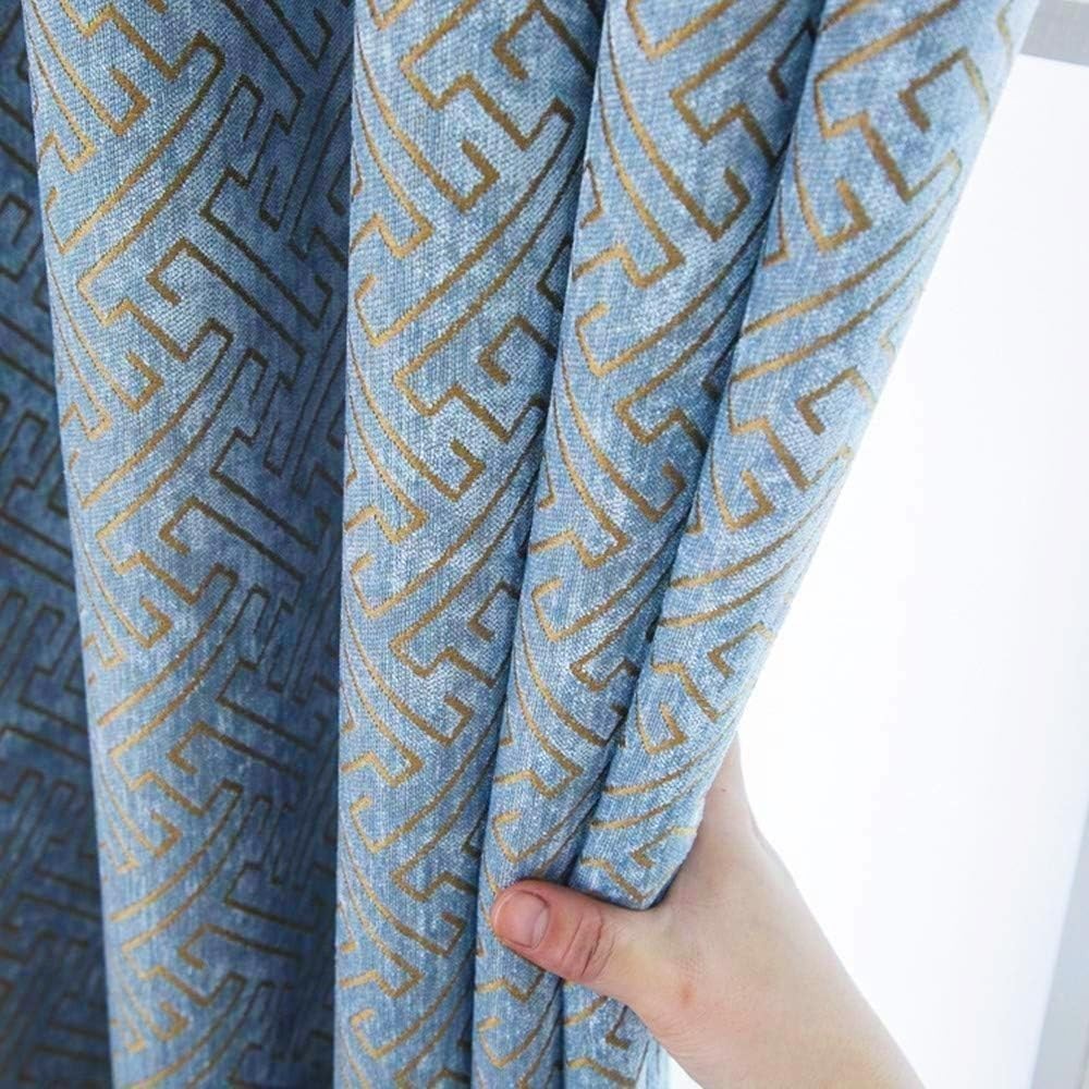 2 Panels Set Pair Chenille Curtains Semi-Blackout Geometric Modern Curtains f…