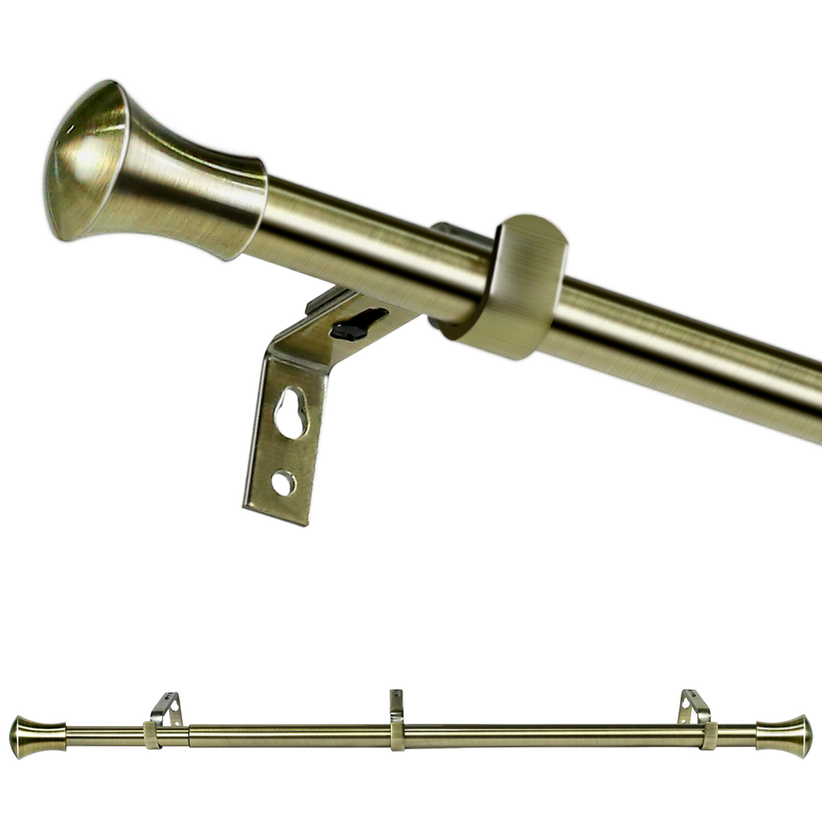 5/8″ Adjustable Curtain Rod, Domed Flared Finial, 28″-48″/48″-84″/84″-120″